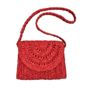 NorthStyle Red Raffia Woven Straw Shoulder Purse Beach Vacation